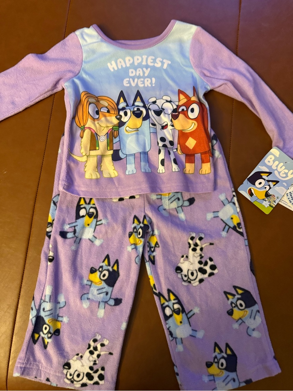 Girls' Boys NWT Size 2T Purple 'Happiest Day Ever!' Fleece Pajama Set Bluey